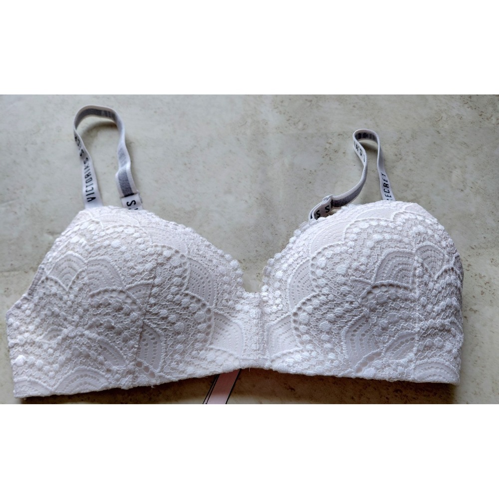 Victoria Secret Dream Angels Padded Lacy No Wire Bra White 36C